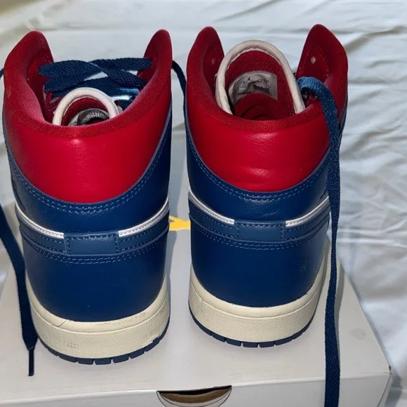 Women’s Air Jordan Blue and Red High-Top Sneakers - Picture 5 of 9
